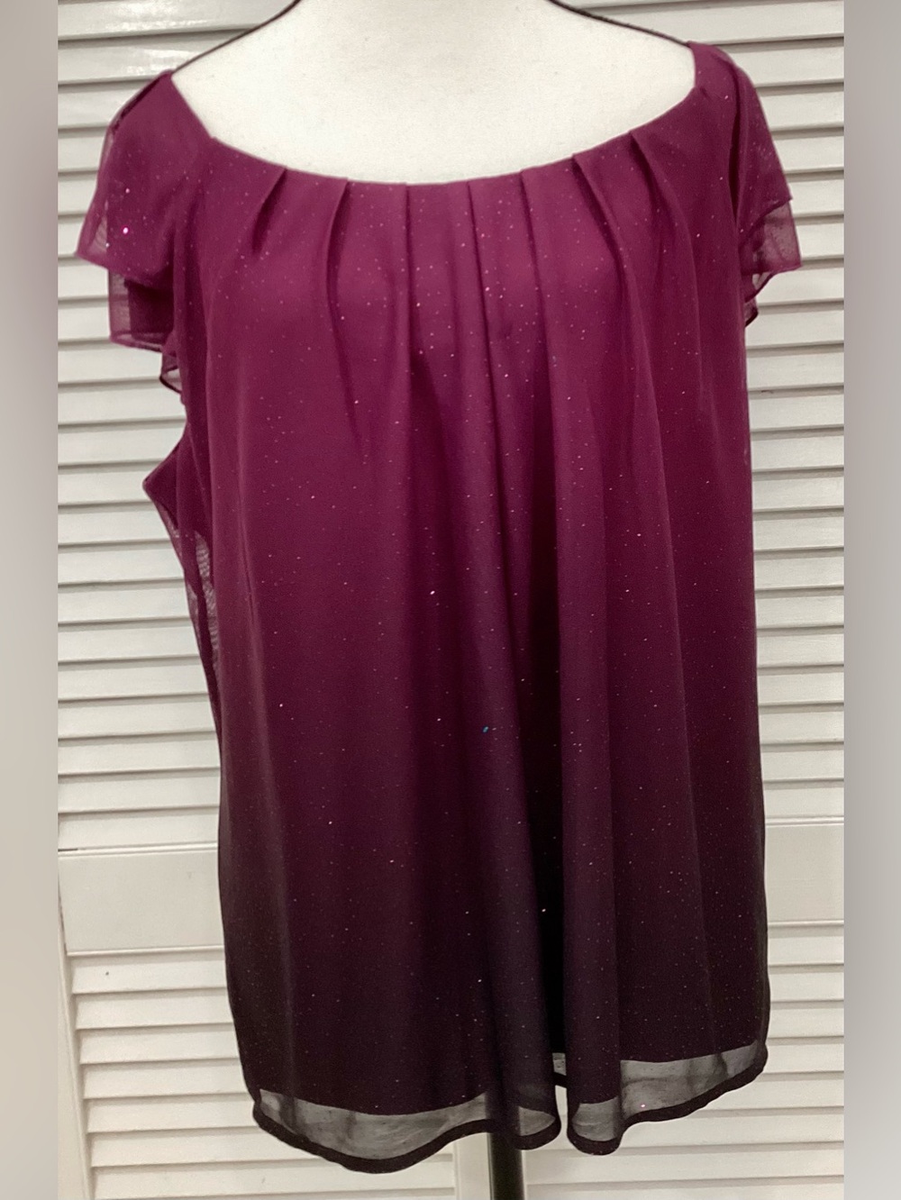 Sara Michelle Plum Magenta Sparkle Ombré Pullover Top Cap Sleeves L-XL - FLAW